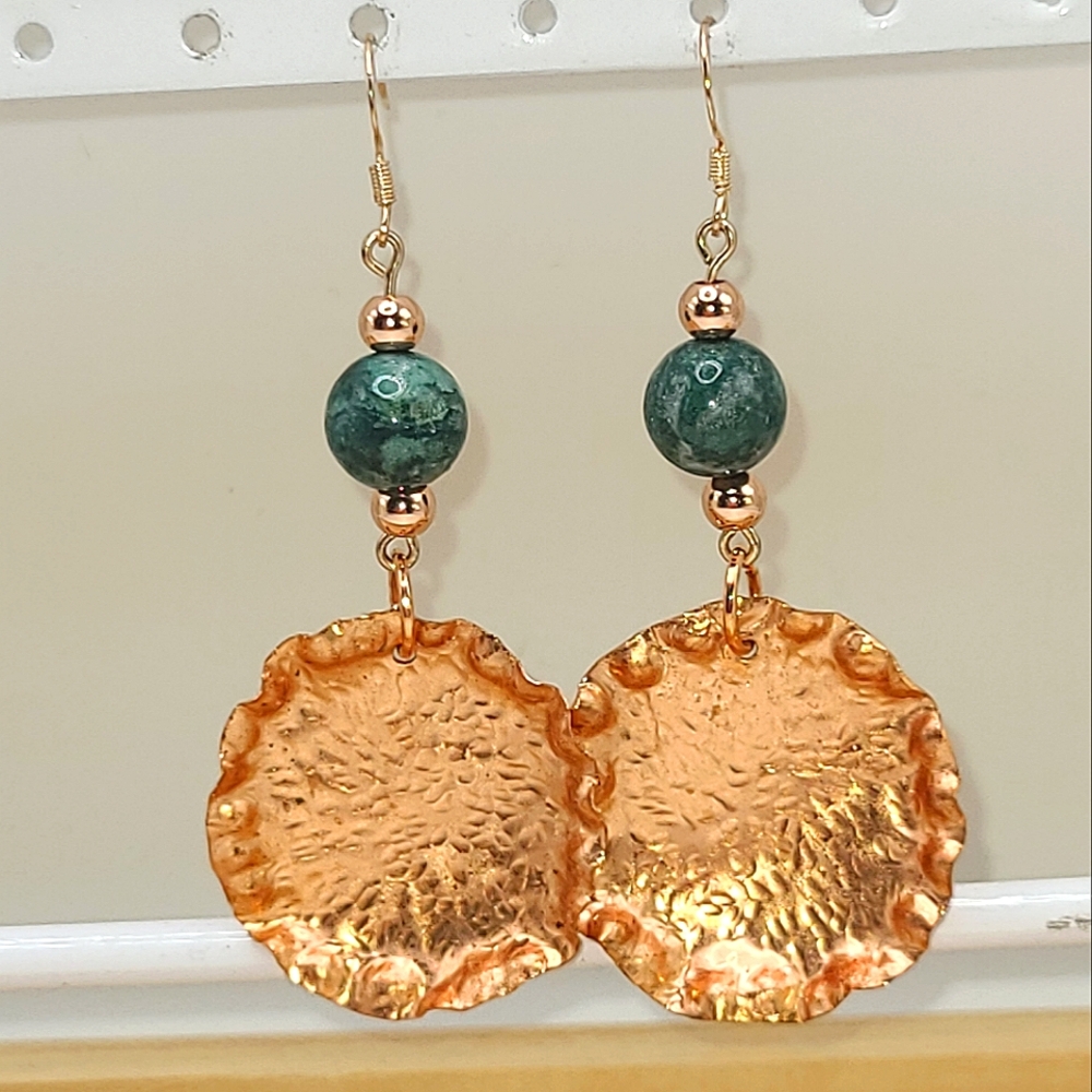 Artisan Hand Crafted Copper And Agate Earrings - Picture 2 of 6